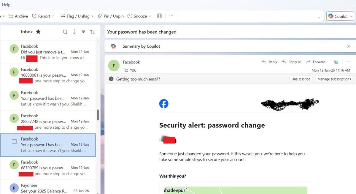 হ্যাকার কর্তৃক পাসওয়ার্ড পরিবর্তনের ইমেইল